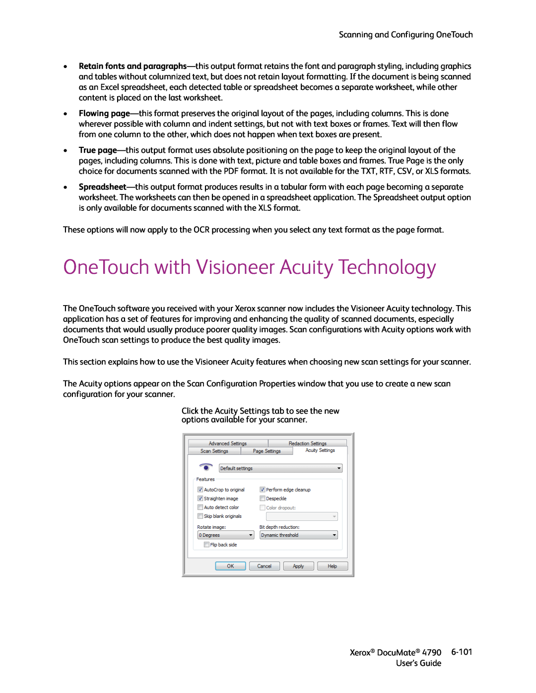 Xerox xerox documate manual OneTouch with Visioneer Acuity Technology 
