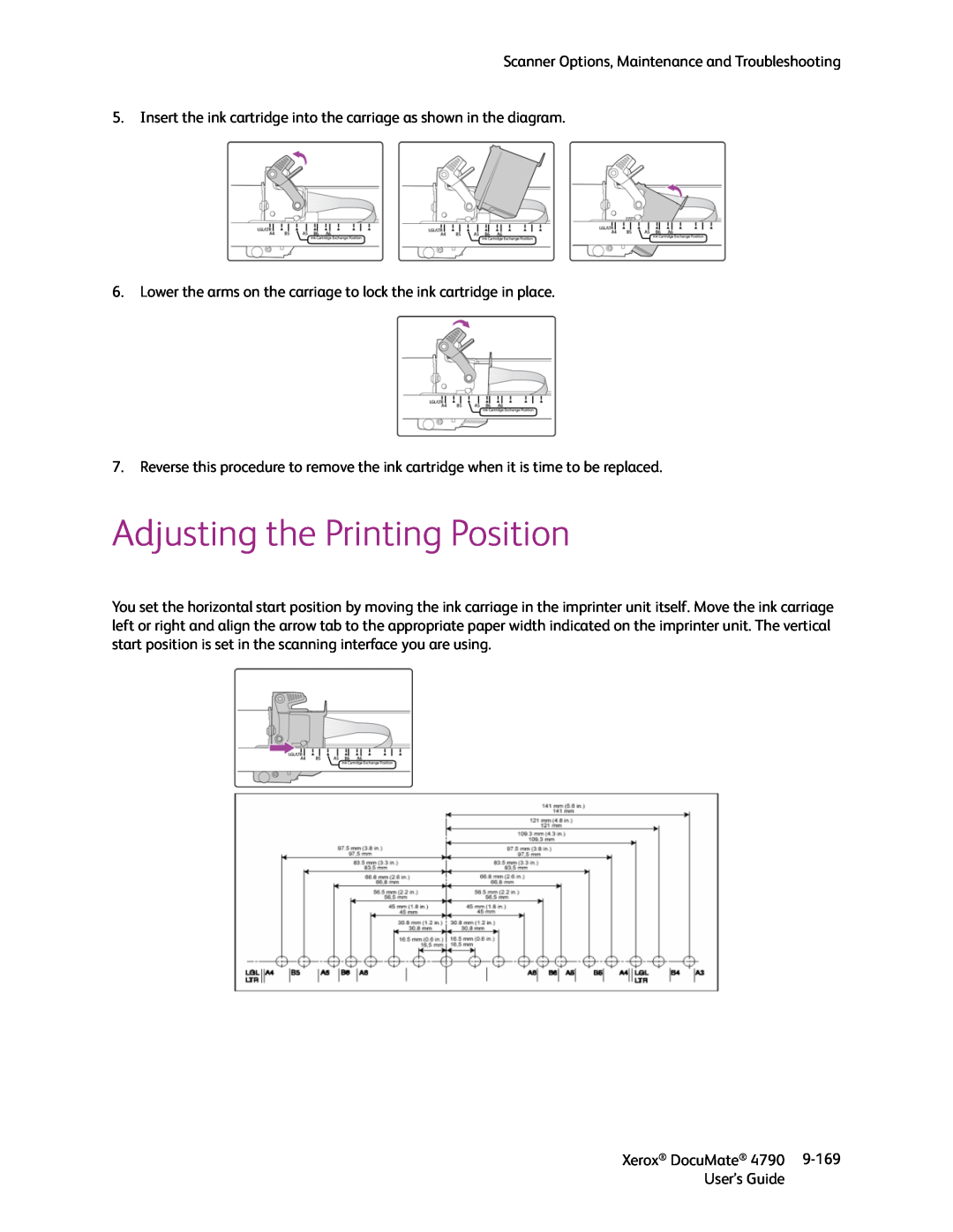 Xerox xerox documate manual Adjusting the Printing Position 