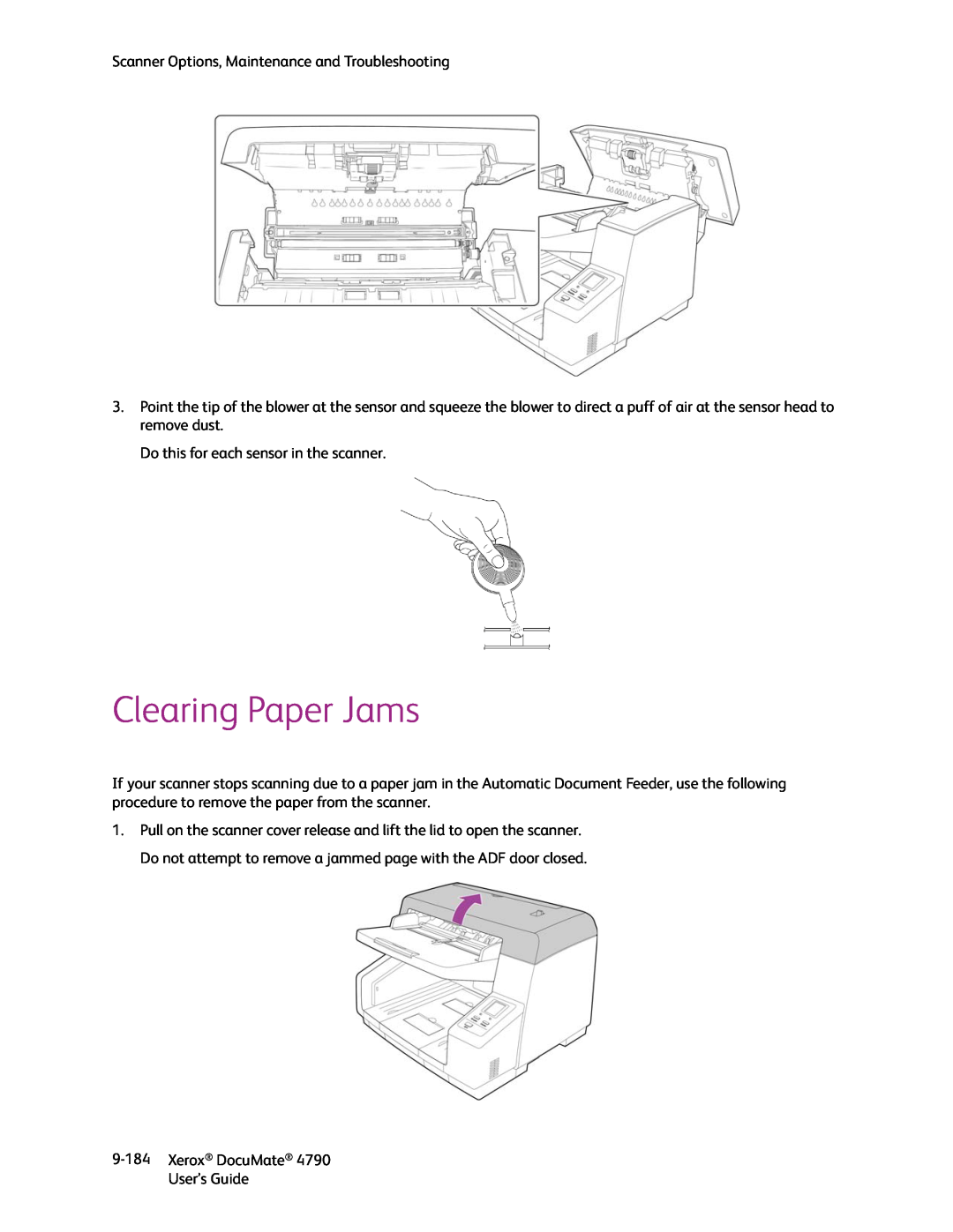 Xerox xerox documate manual Clearing Paper Jams 
