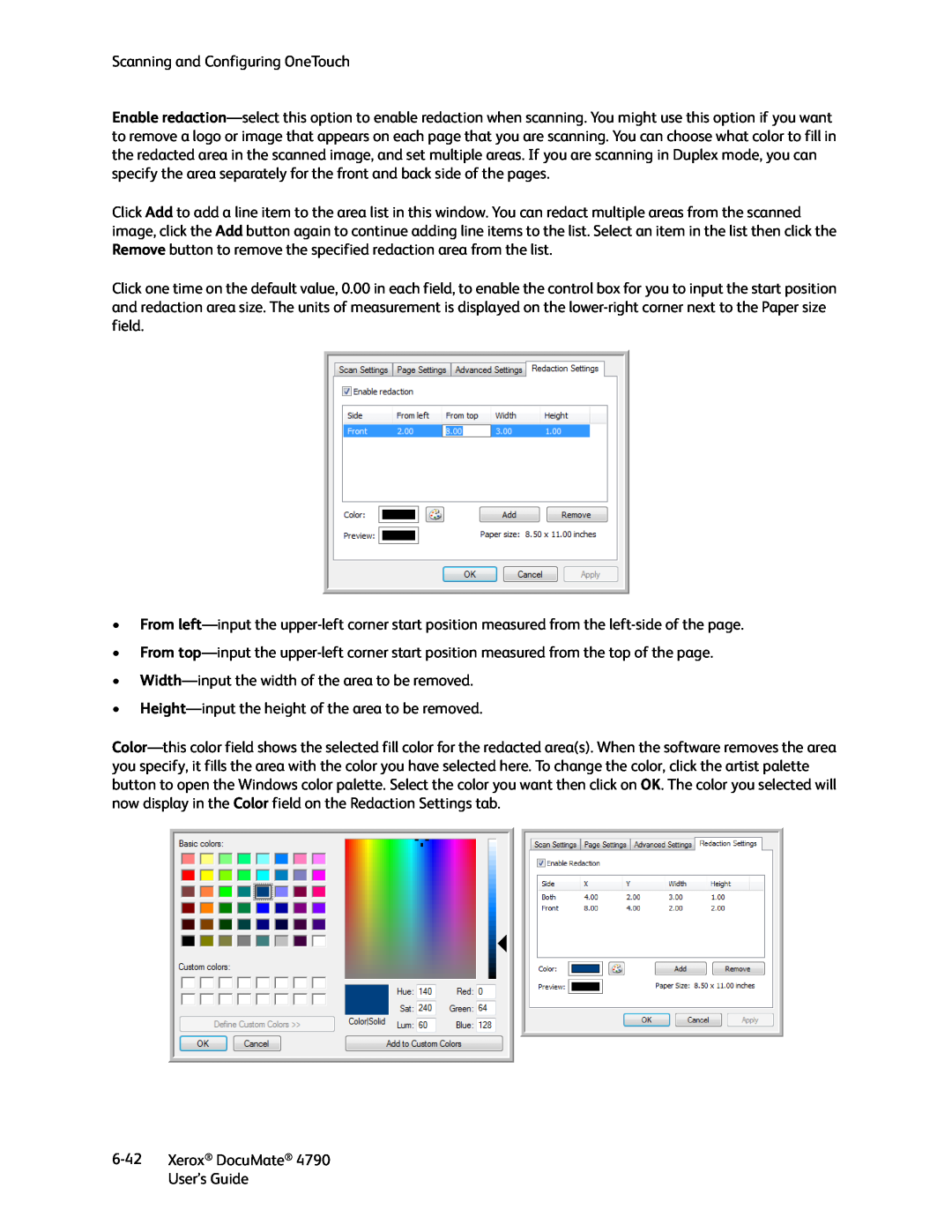 Xerox xerox documate manual Scanning and Configuring OneTouch, Width-input the width of the area to be removed, 6-42 