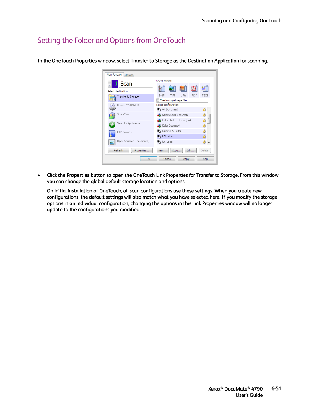 Xerox xerox documate manual Setting the Folder and Options from OneTouch 