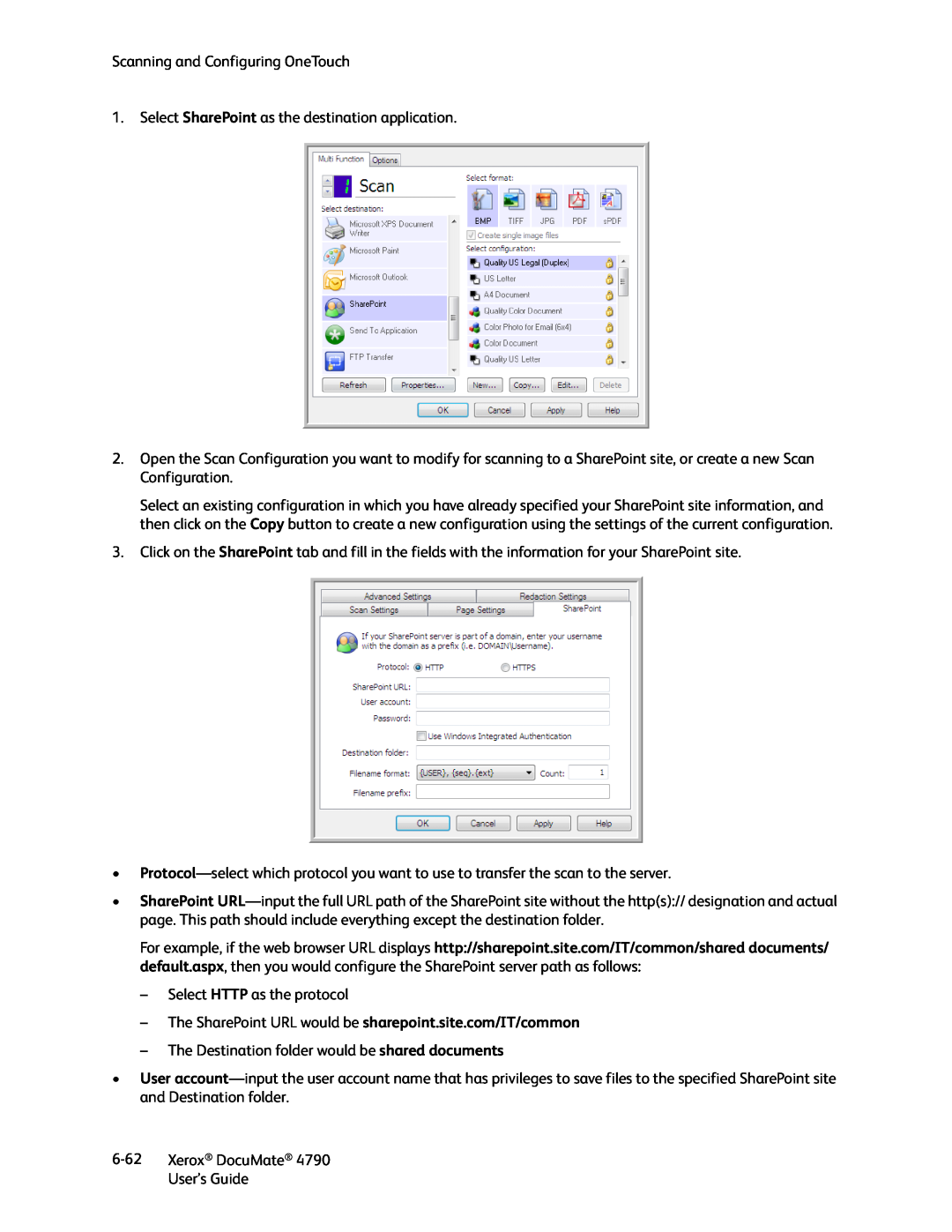 Xerox xerox documate manual The SharePoint URL would be sharepoint.site.com/IT/common 