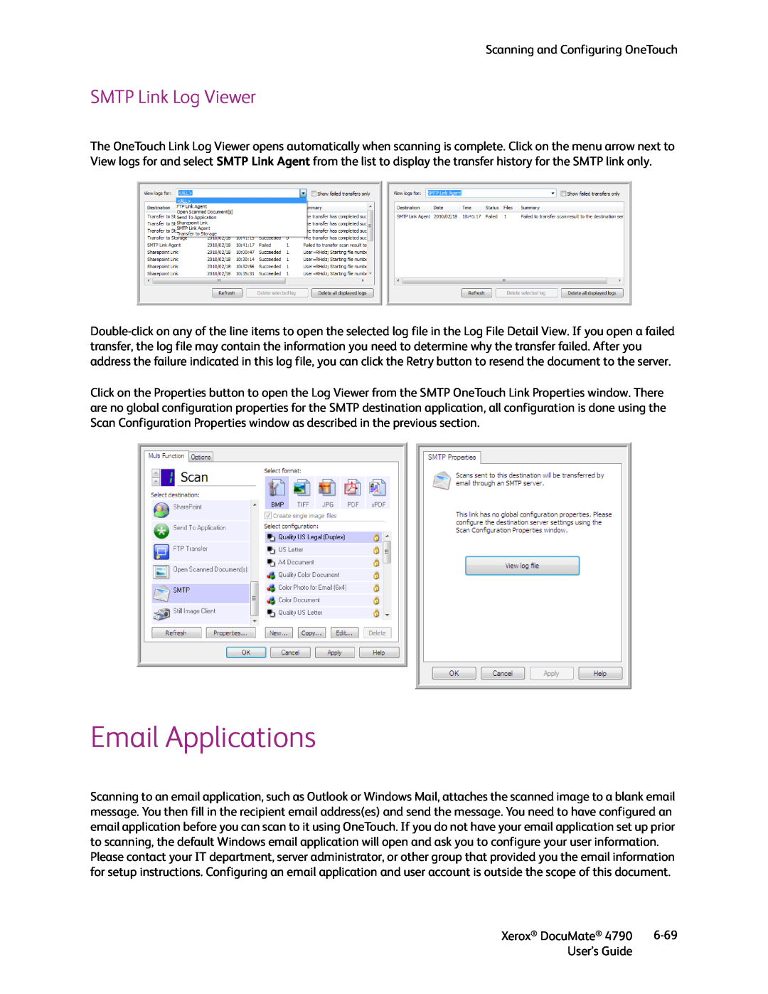 Xerox xerox documate manual Email Applications, SMTP Link Log Viewer 