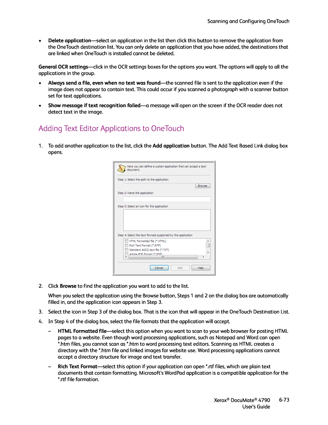 Xerox xerox documate manual Adding Text Editor Applications to OneTouch 