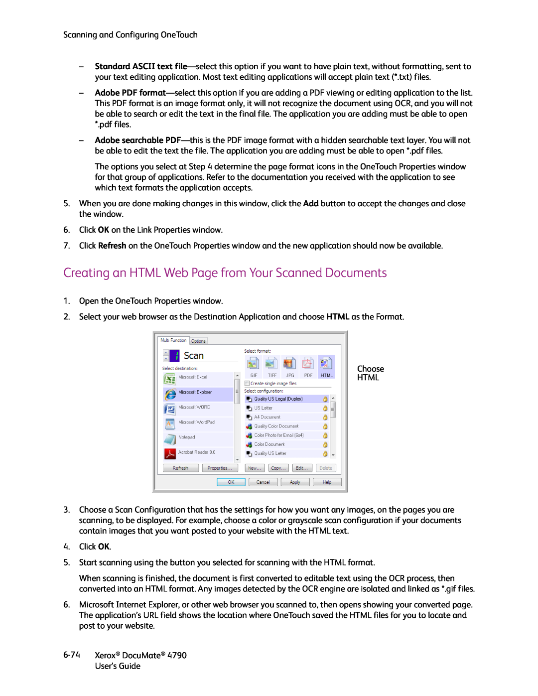 Xerox xerox documate manual Creating an HTML Web Page from Your Scanned Documents 