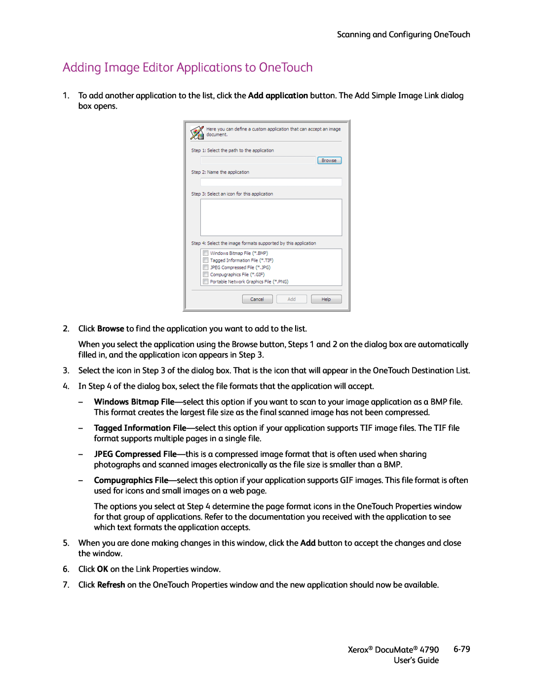 Xerox xerox documate manual Adding Image Editor Applications to OneTouch 