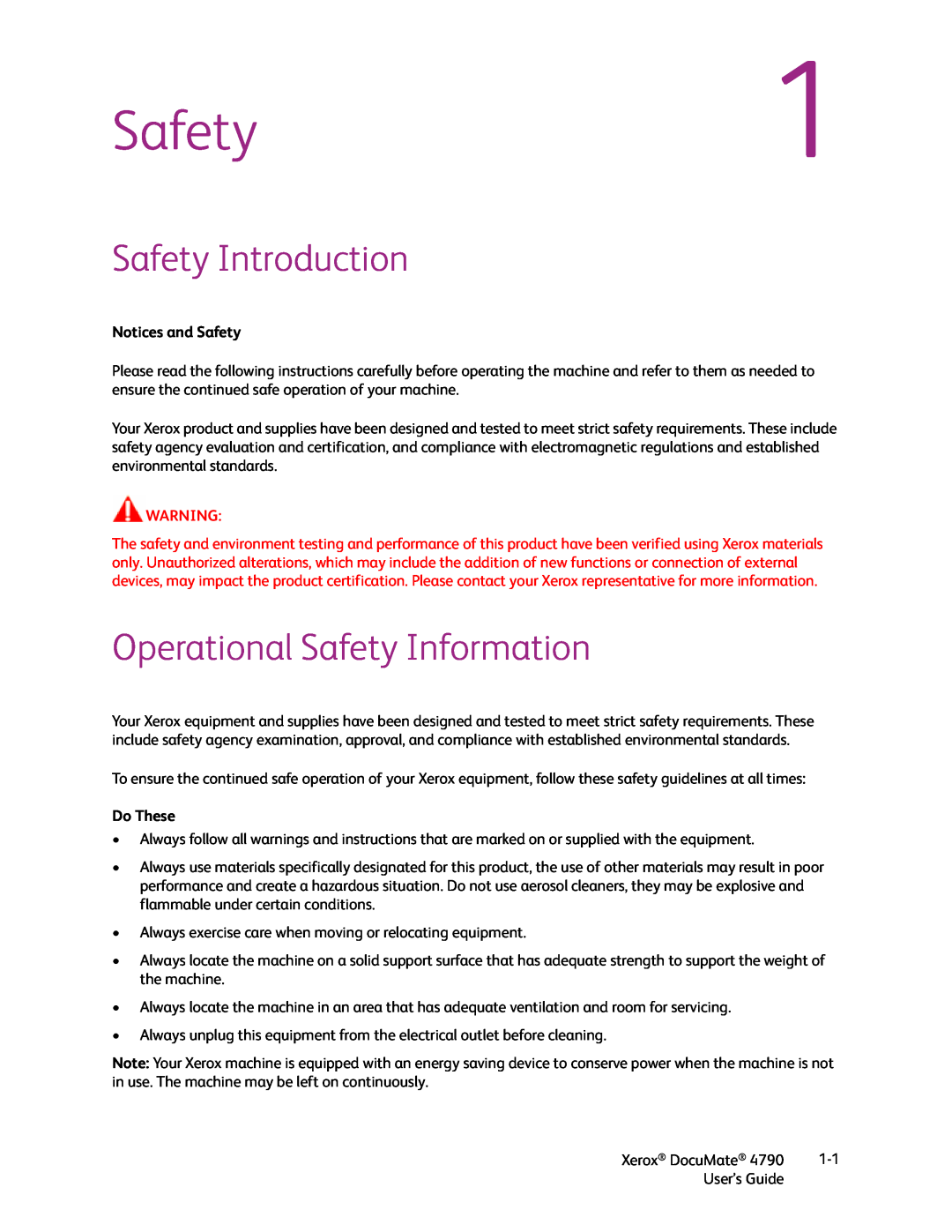 Xerox xerox documate manual Safety Introduction, Operational Safety Information, Notices and Safety, Do These 