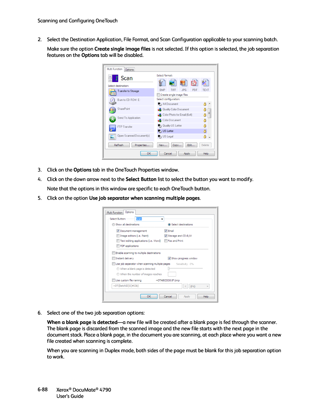 Xerox xerox documate manual Click on the option Use job separator when scanning multiple pages 