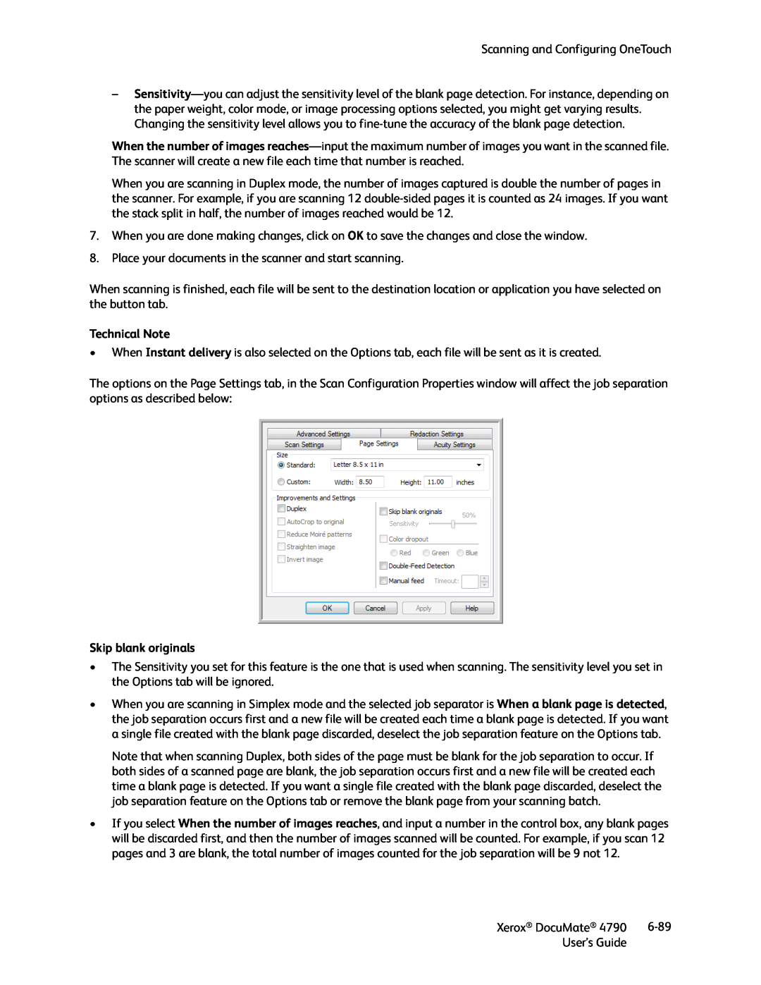 Xerox xerox documate manual Skip blank originals, Technical Note 