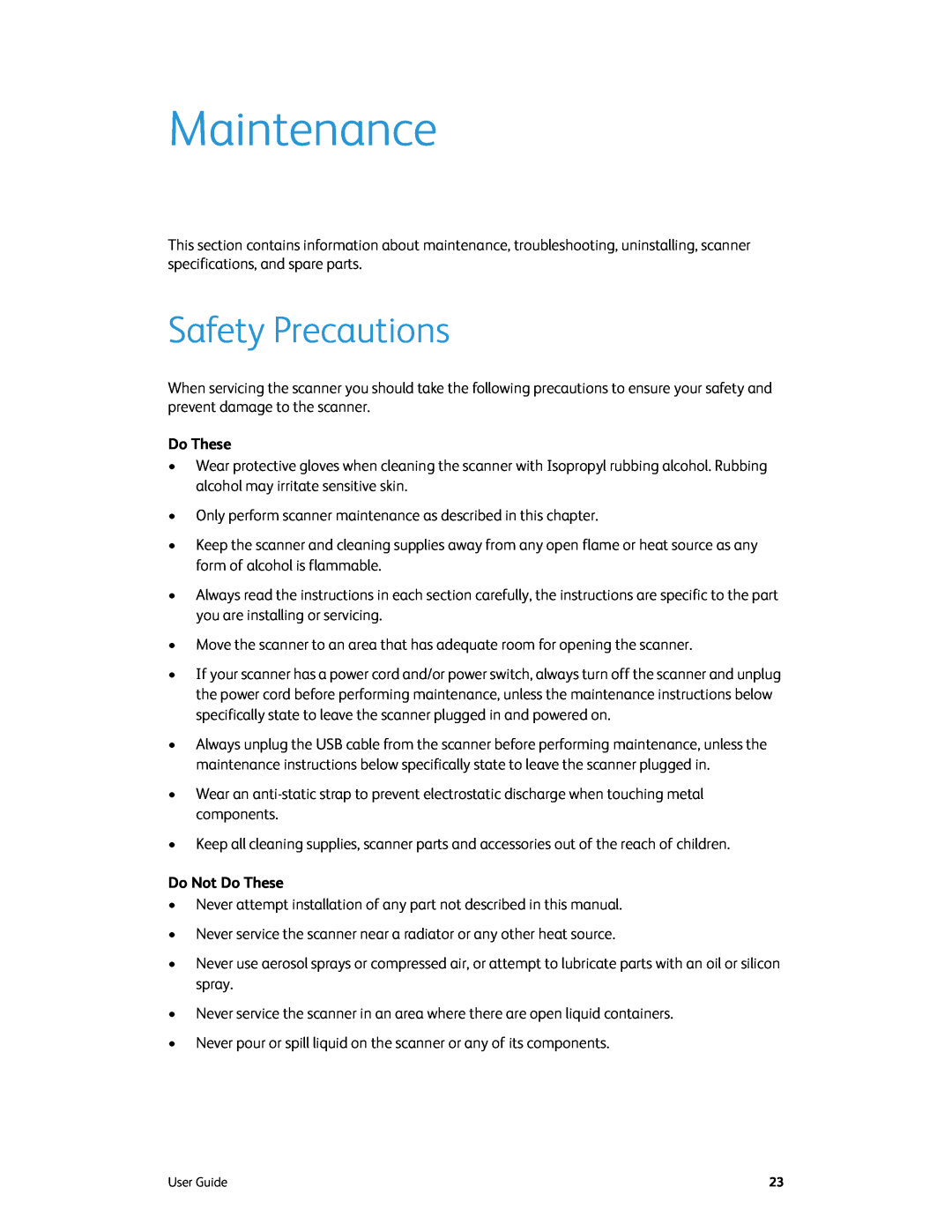Xerox xerox manual Maintenance, Safety Precautions 