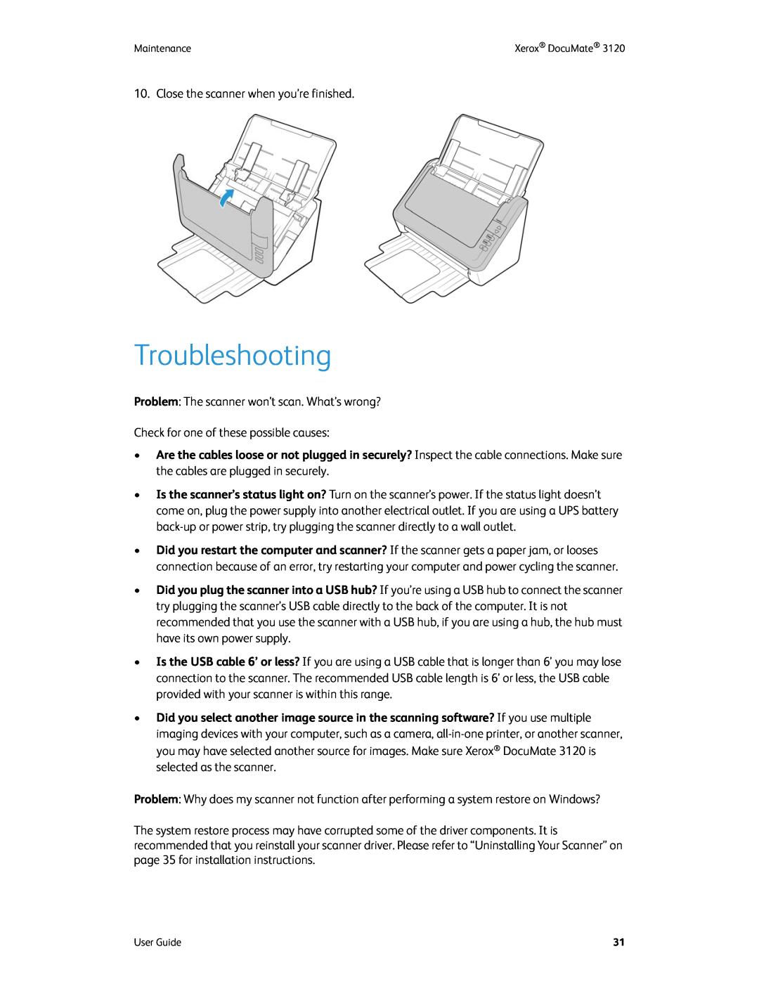 Xerox xerox manual Troubleshooting 