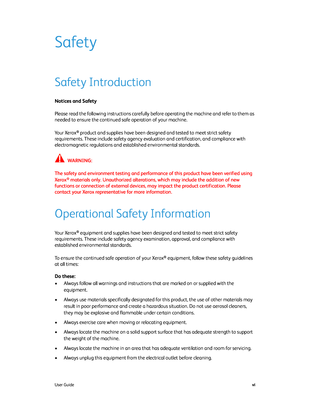 Xerox xerox manual Safety Introduction, Operational Safety Information 