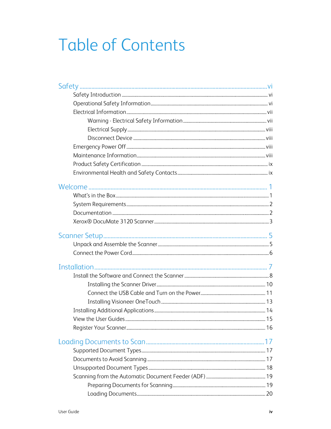 Xerox xerox manual Table of Contents 