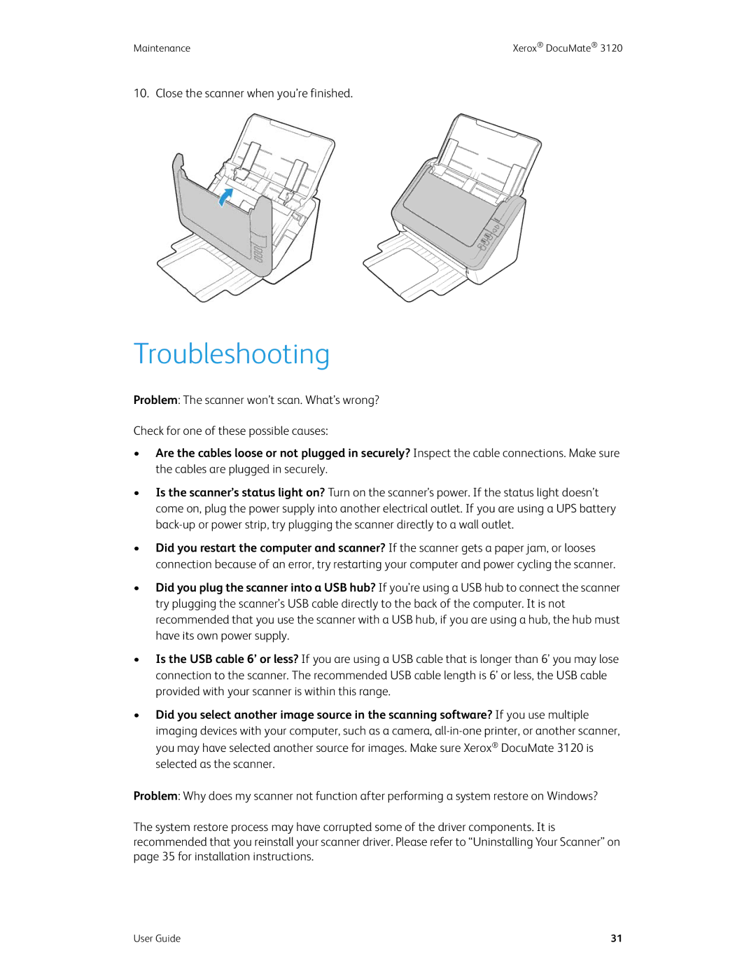 Xerox xerox manual Troubleshooting 