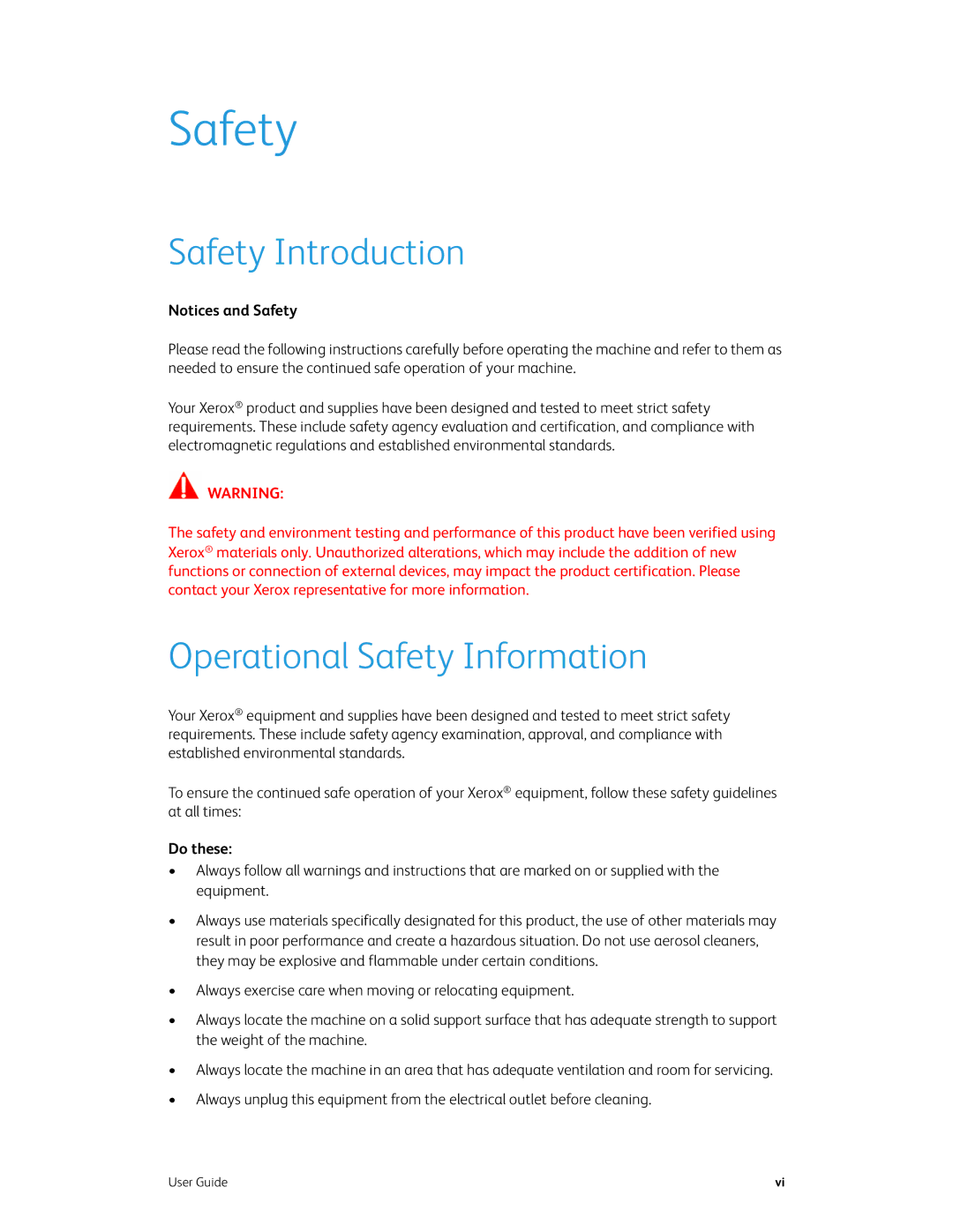 Xerox xerox manual Safety Introduction, Operational Safety Information, Do these 