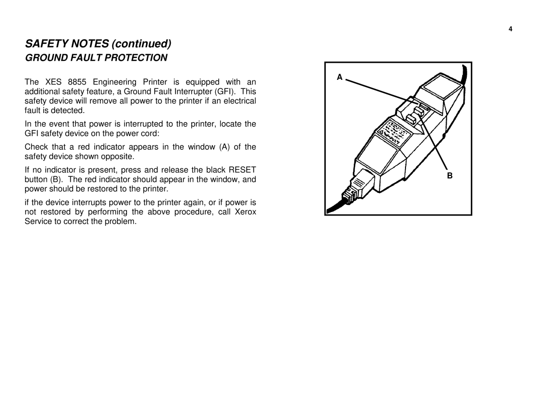 Xerox XES 8855 manual Ground Fault Protection 