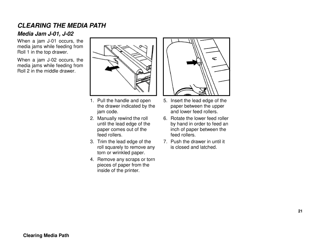 Xerox XES 8855 manual Clearing the Media Path, Media Jam J-01, J-02 