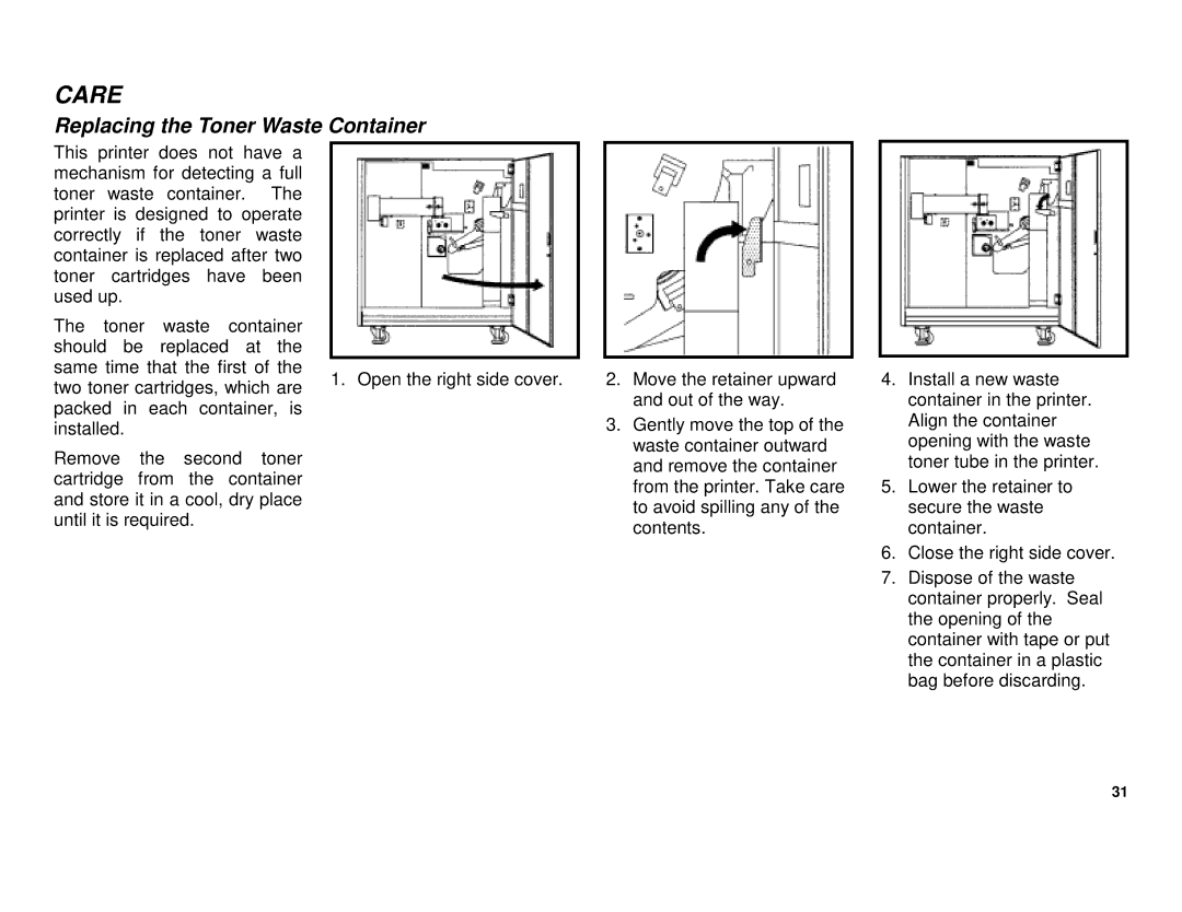 Xerox XES 8855 manual Replacing the Toner Waste Container 