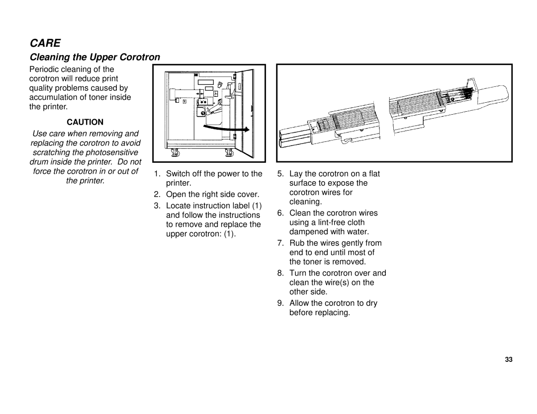 Xerox XES 8855 manual Cleaning the Upper Corotron 