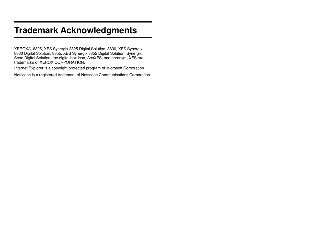 Xerox XES 8855 manual Trademark Acknowledgments 