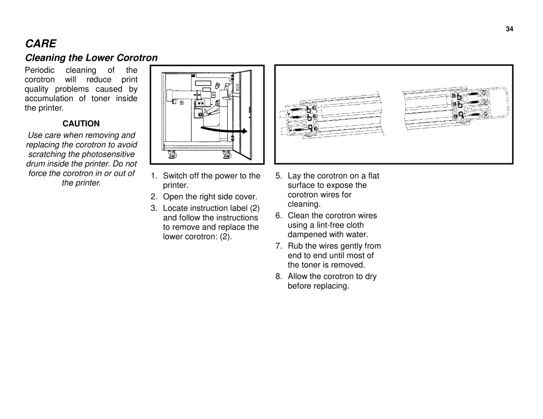 Xerox XES 8855 manual Cleaning the Lower Corotron 