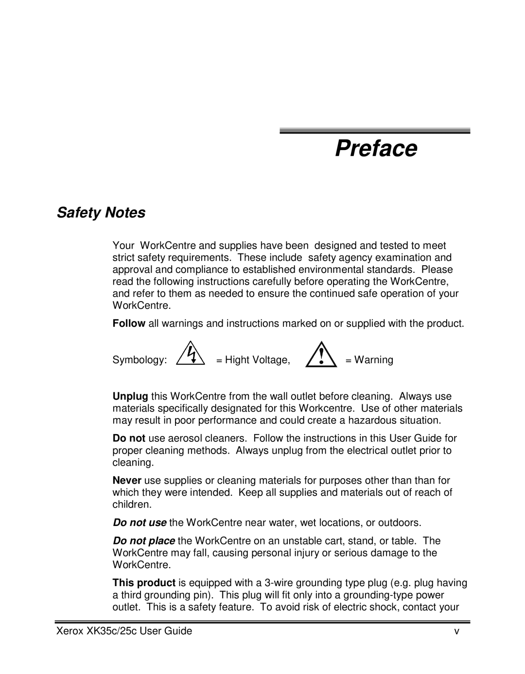 Xerox XK25C, XK35C manual Preface, Safety Notes 
