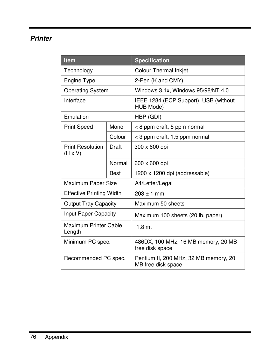 Xerox XK25C, XK35C manual Printer, Specification 