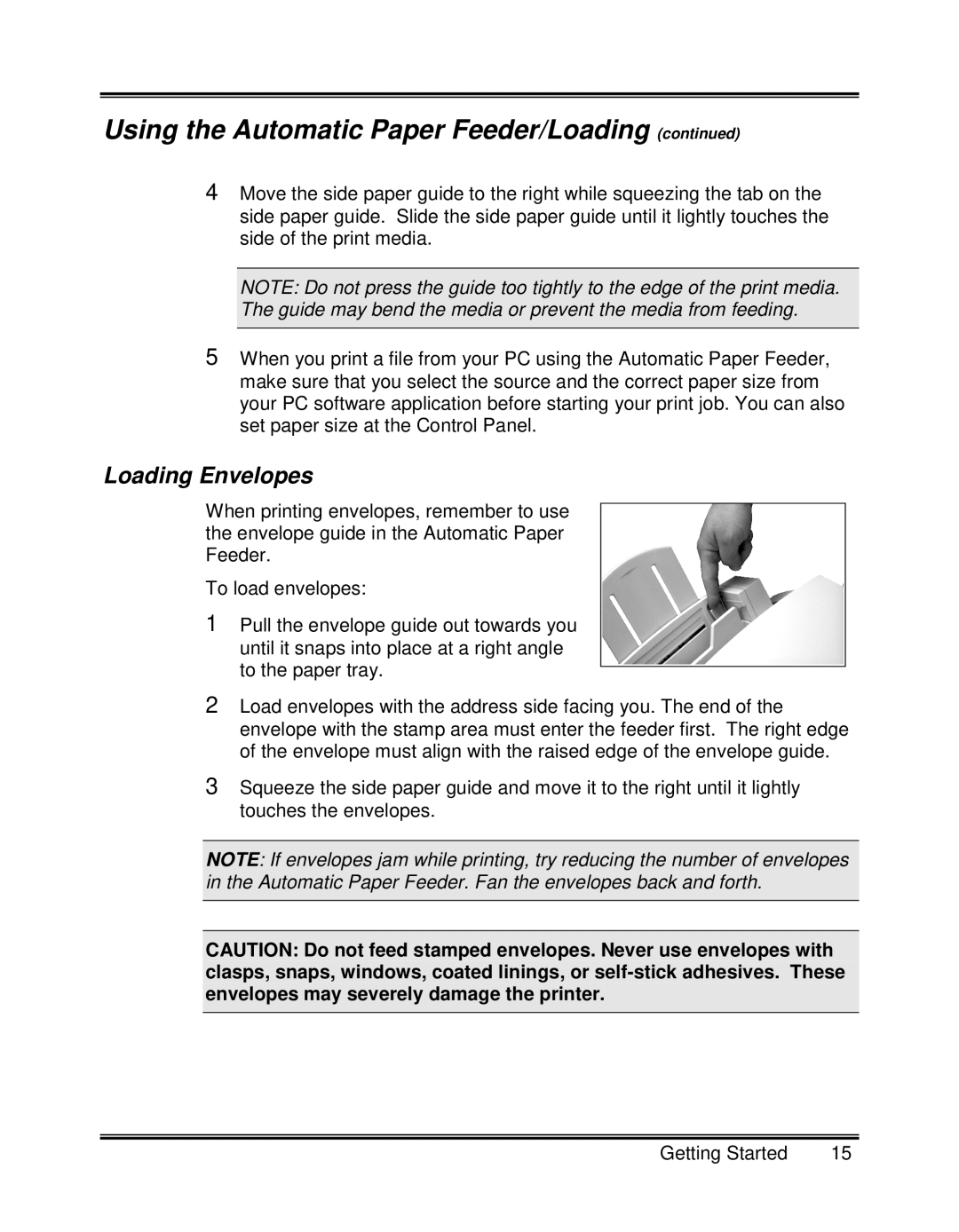 Xerox XK35C, XK25C manual Using the Automatic Paper Feeder/Loading, Loading Envelopes 