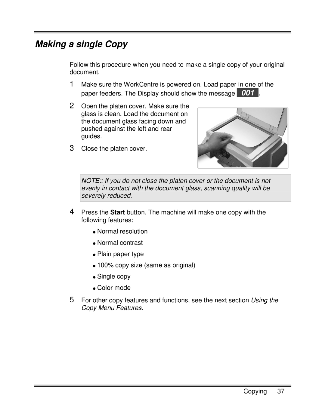 Xerox XK35C, XK25C manual Making a single Copy 