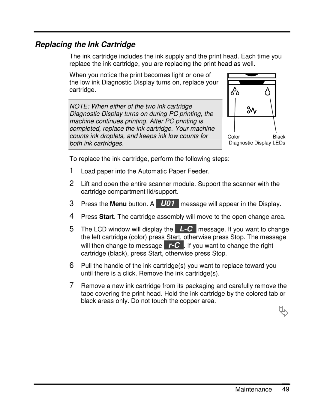 Xerox XK35C, XK25C manual Replacing the Ink Cartridge 