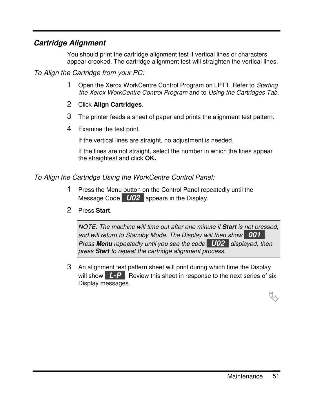 Xerox XK35C, XK25C manual Cartridge Alignment, Click Align Cartridges 