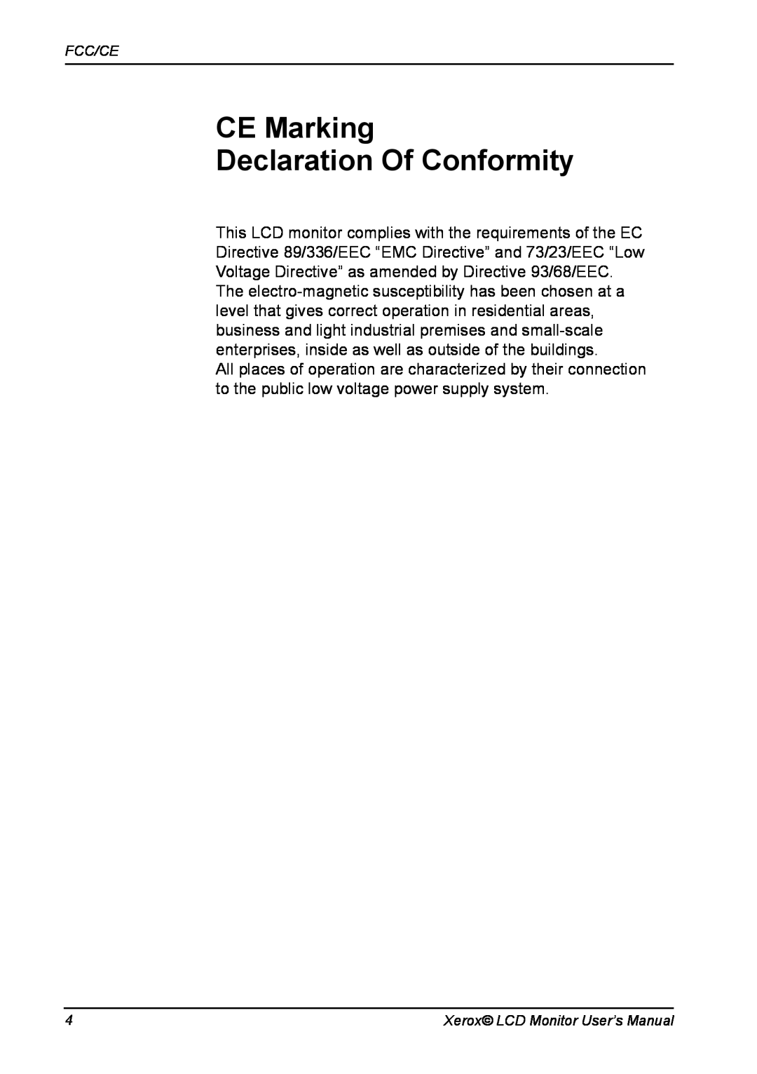 Xerox XM3-19w manual CE Marking Declaration Of Conformity, Fcc/Ce 