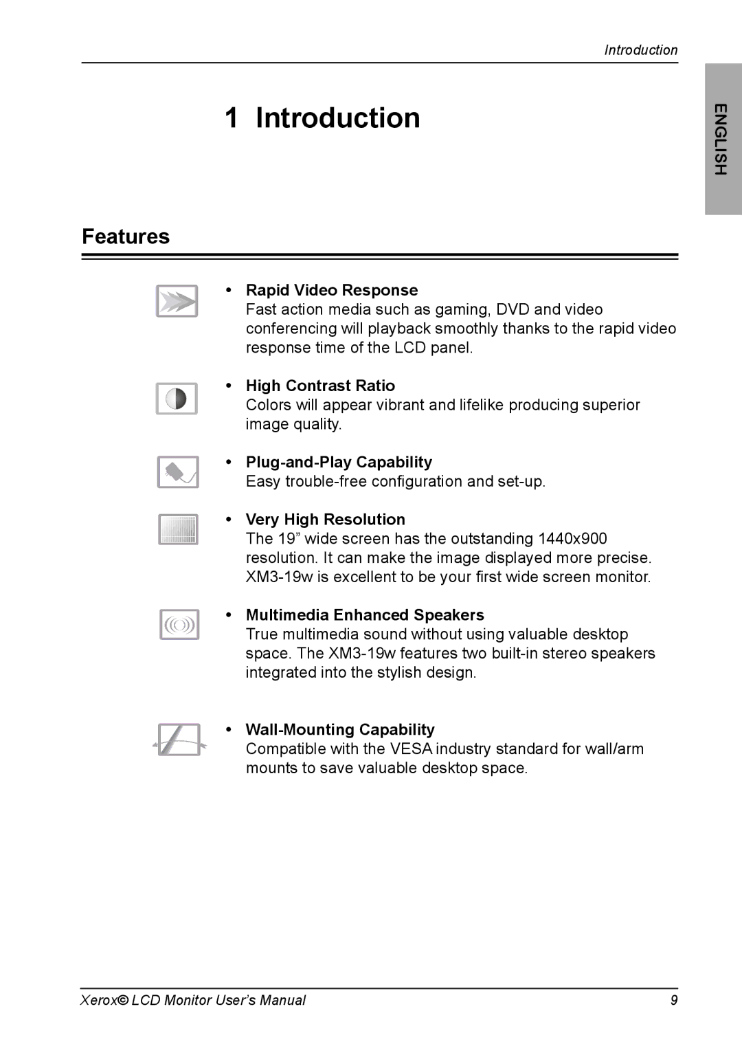 Xerox XM3-19w manual Introduction, Features 