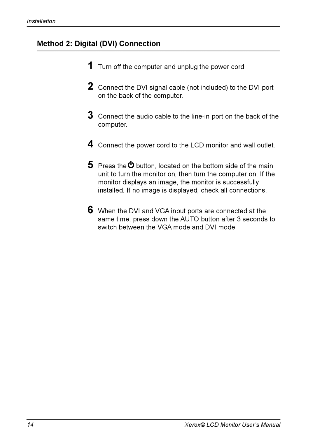 Xerox XM3-19w manual Method 2 Digital DVI Connection 