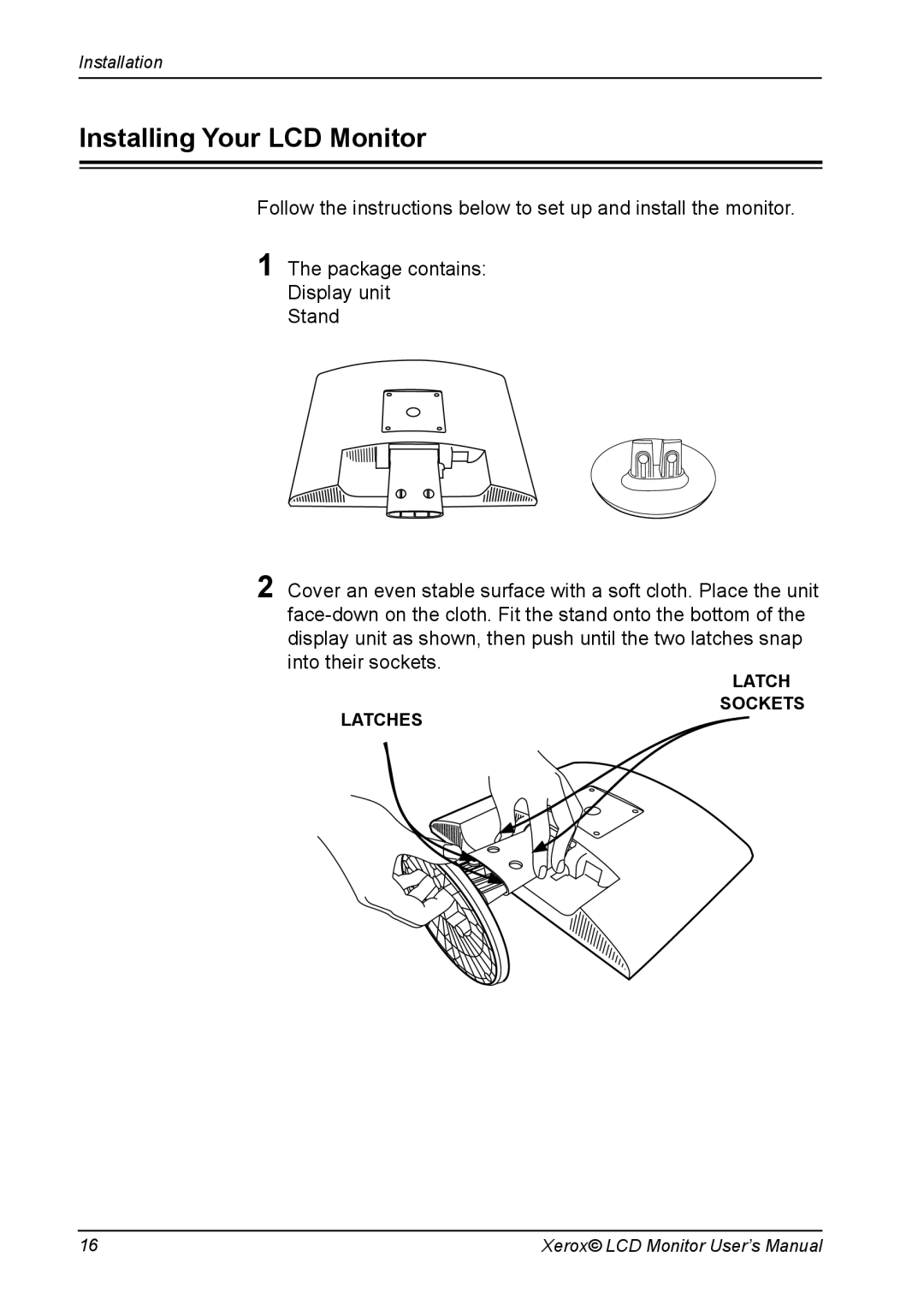 Xerox XM3-19w manual Installing Your LCD Monitor 