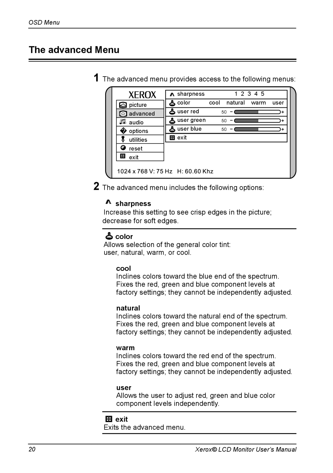 Xerox XM3-19w manual Advanced Menu 