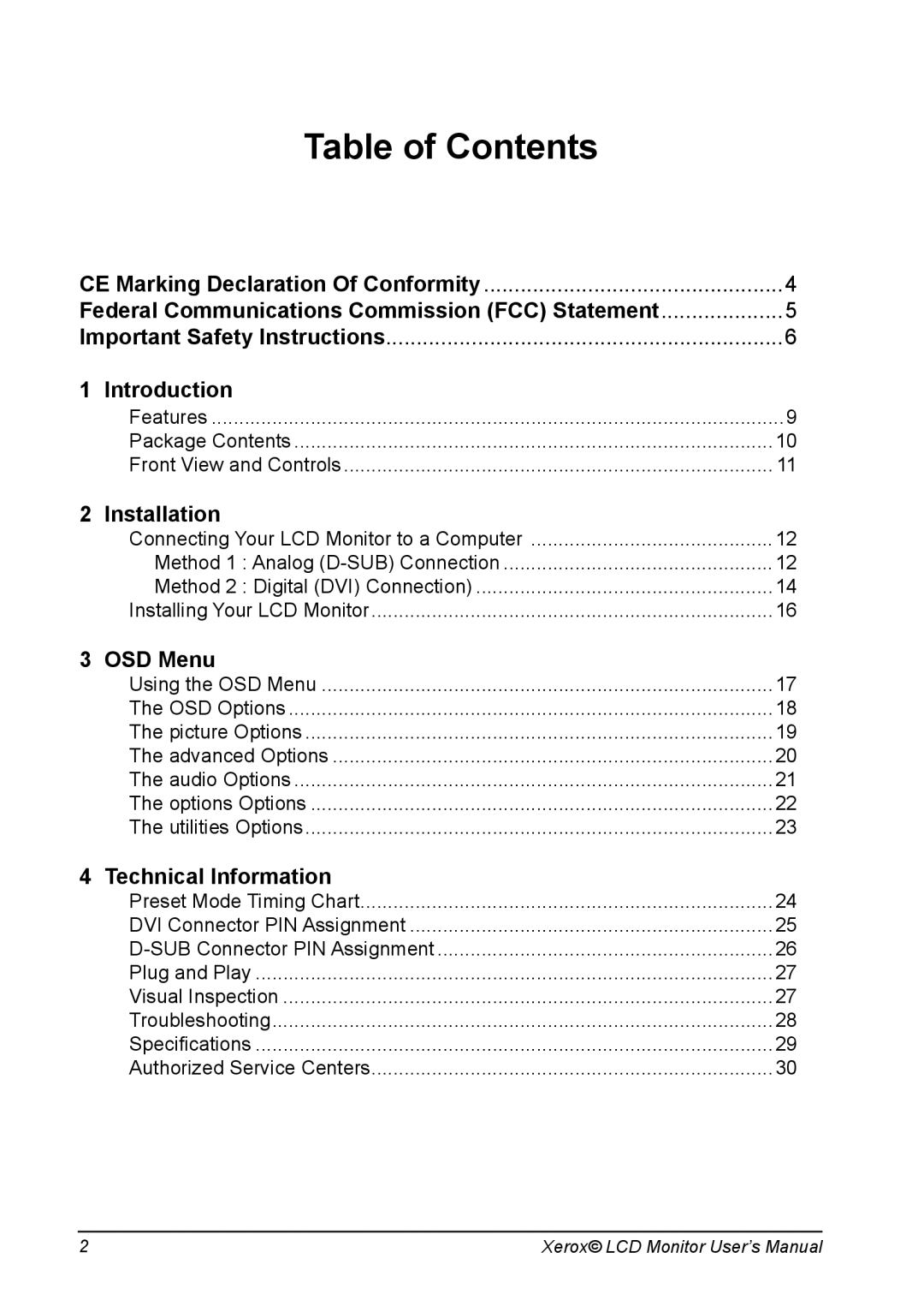 Xerox XM3-19w manual Table of Contents 