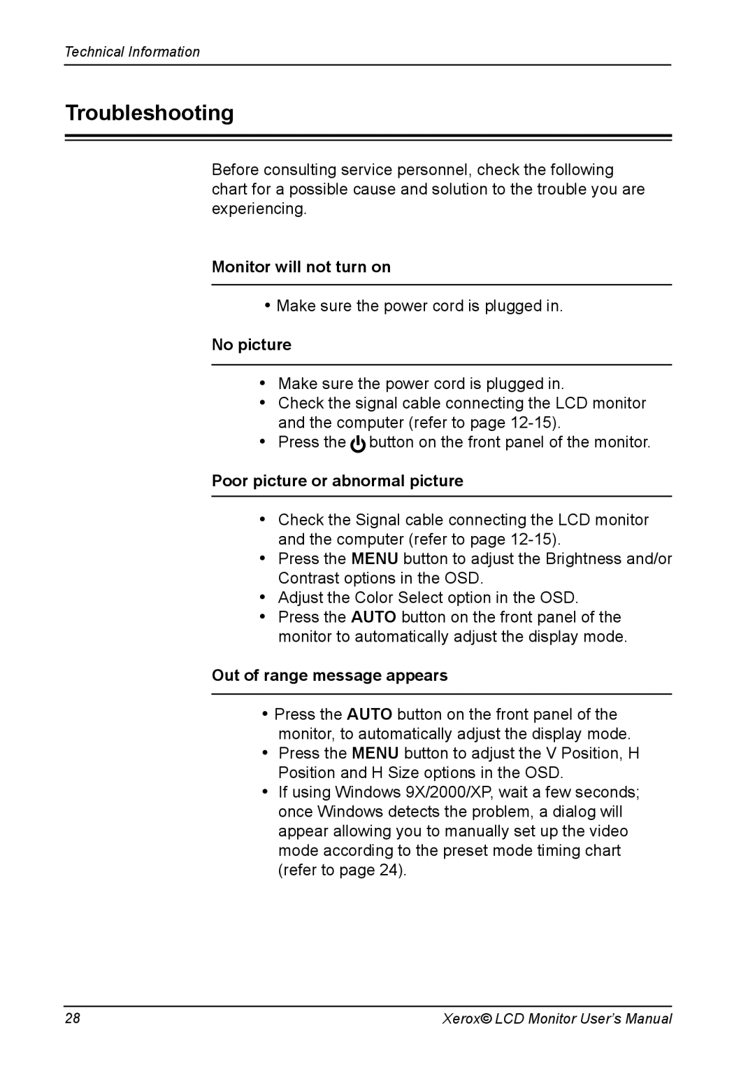 Xerox XM3-22w manual Troubleshooting, Make sure the power cord is plugged 