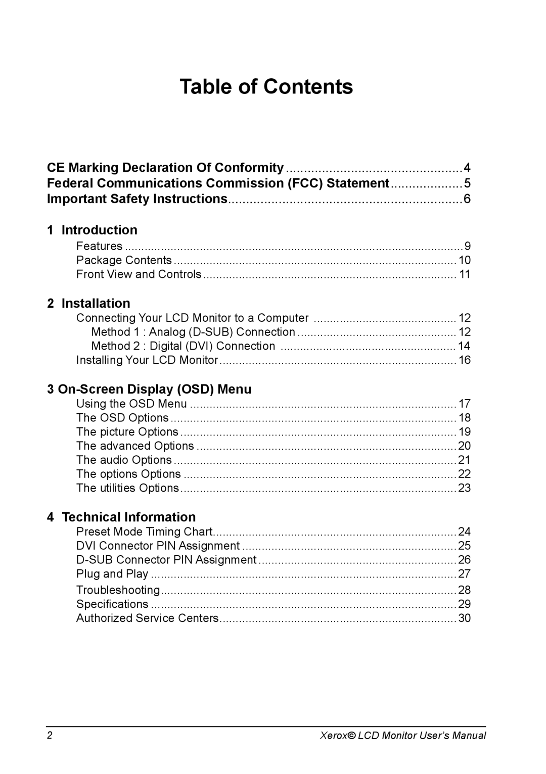 Xerox XM3-22w manual Table of Contents 