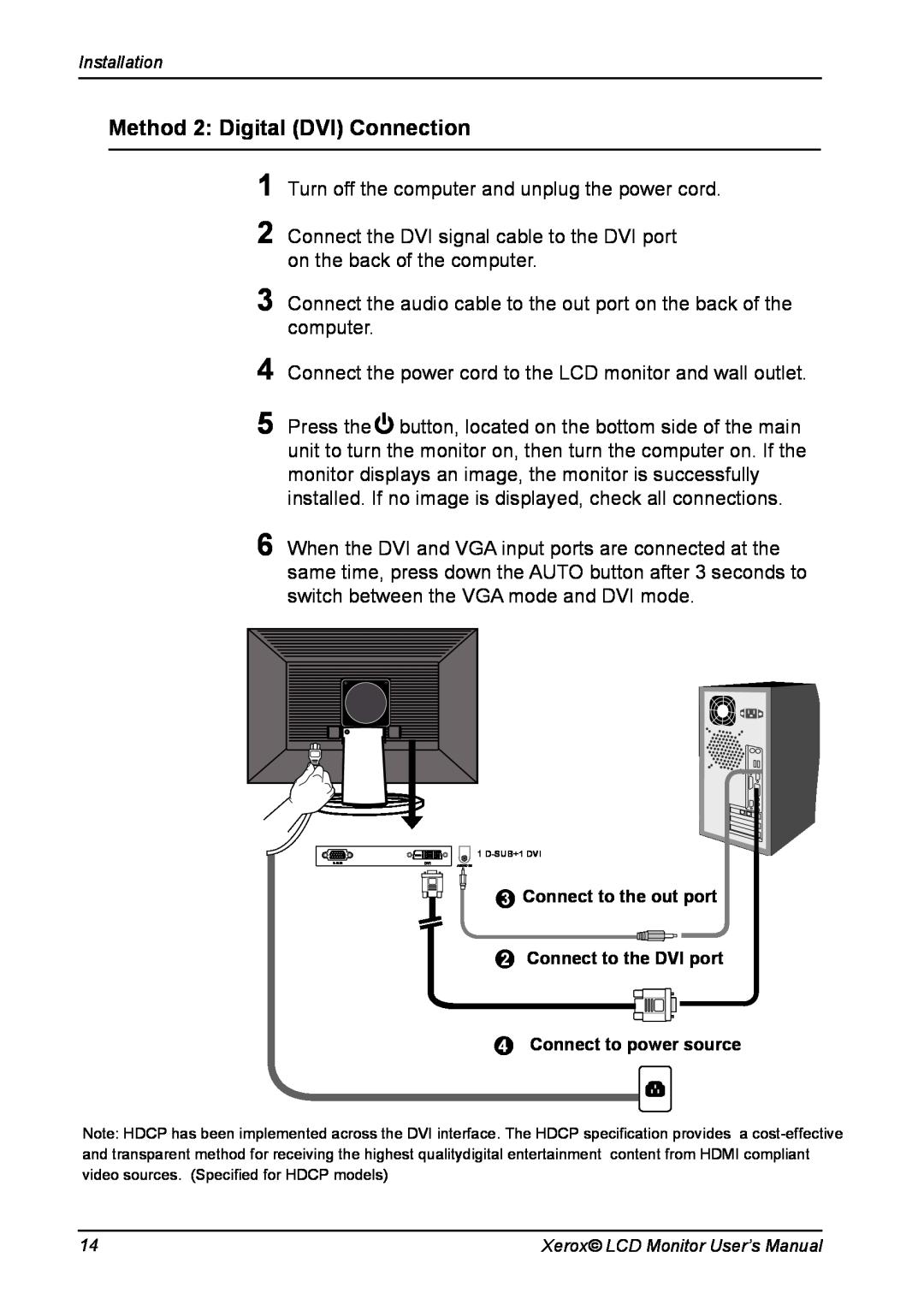 Xerox XM7-19w manual Method 2 Digital DVI Connection, D-SUB+1 DVI 