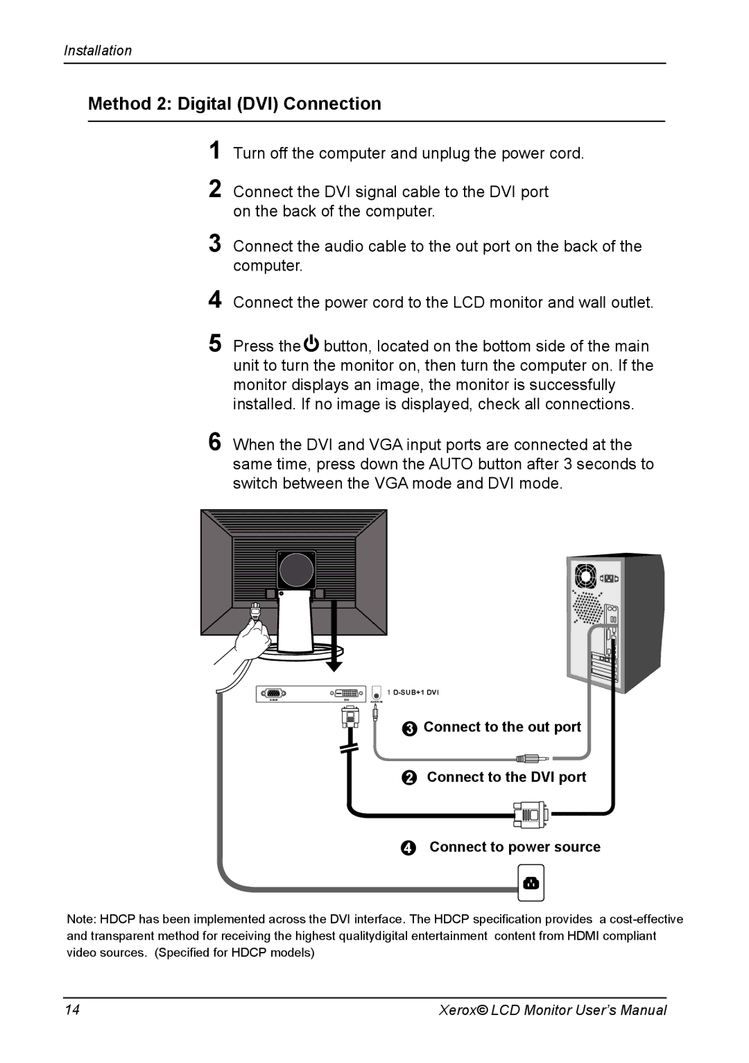 Xerox XM7-19w manual Method 2 Digital DVI Connection 