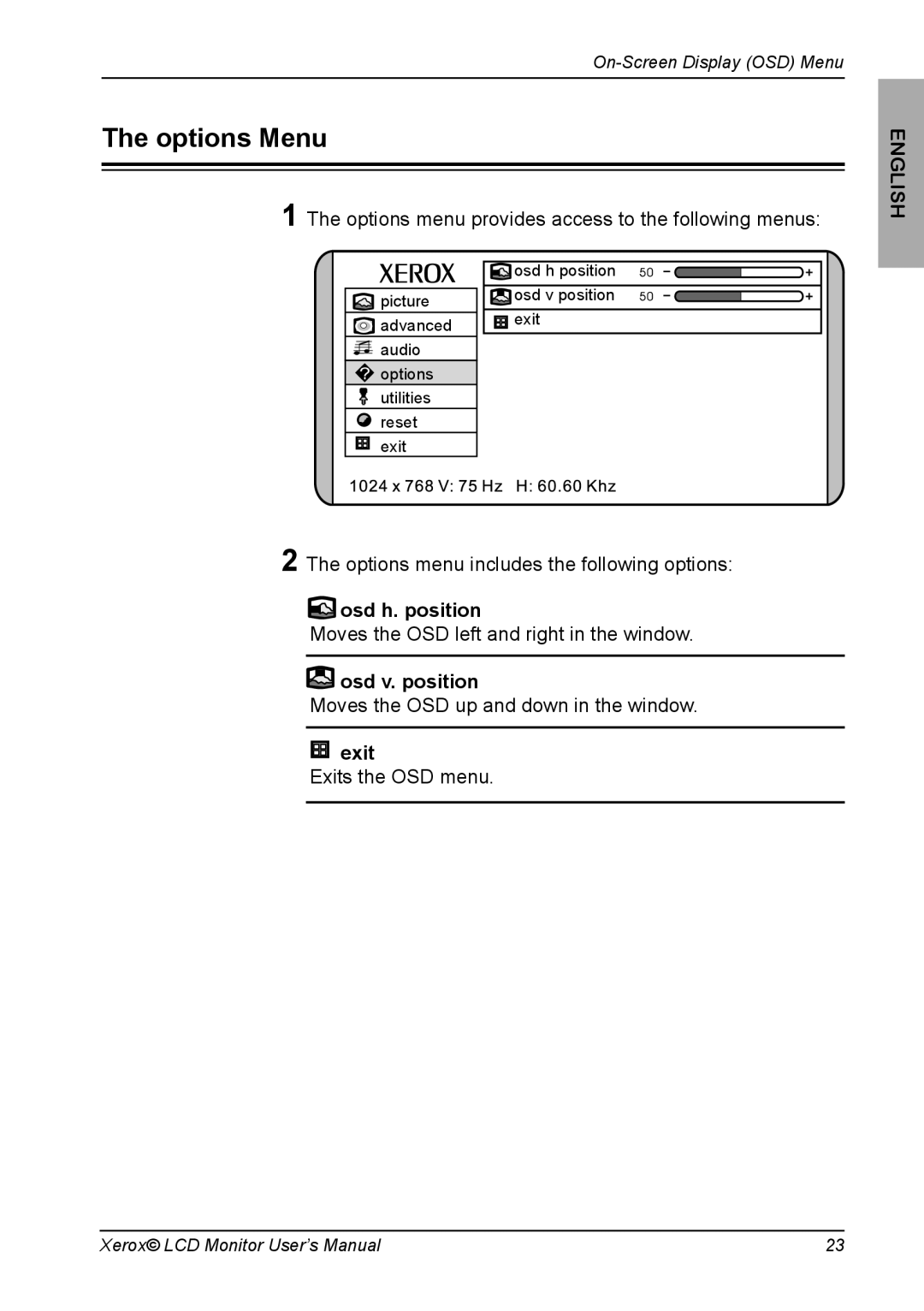 Xerox XM7-19w manual Options Menu 