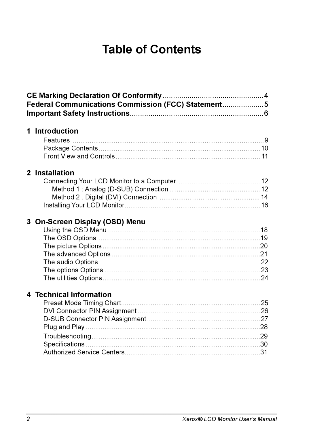 Xerox XM7-19w manual Table of Contents 