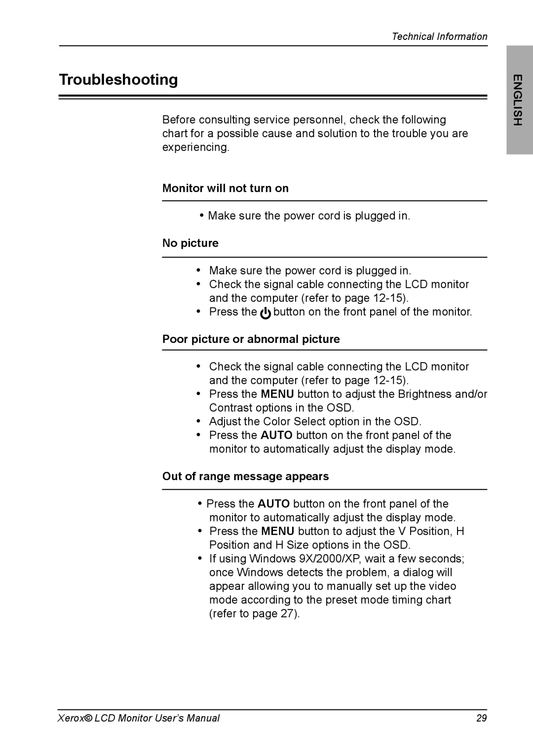 Xerox XM7-19w manual Troubleshooting, Make sure the power cord is plugged 