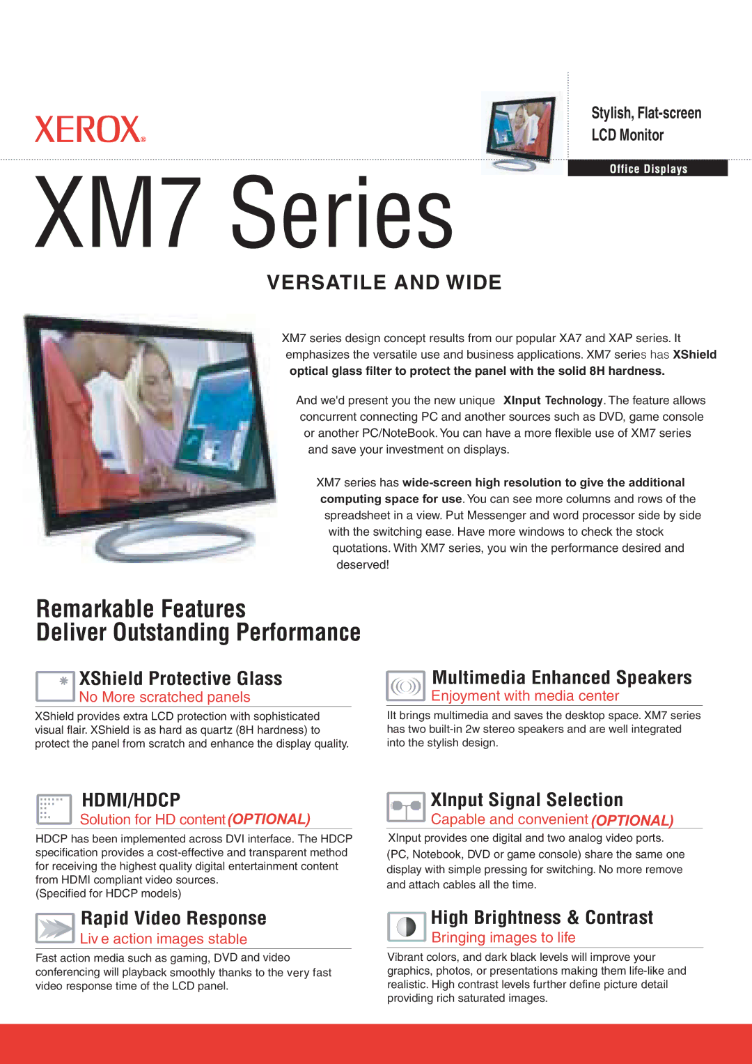 Xerox XM7 Series manual XShield Protective Glass, Rapid Video Response, XInput Signal Selection 