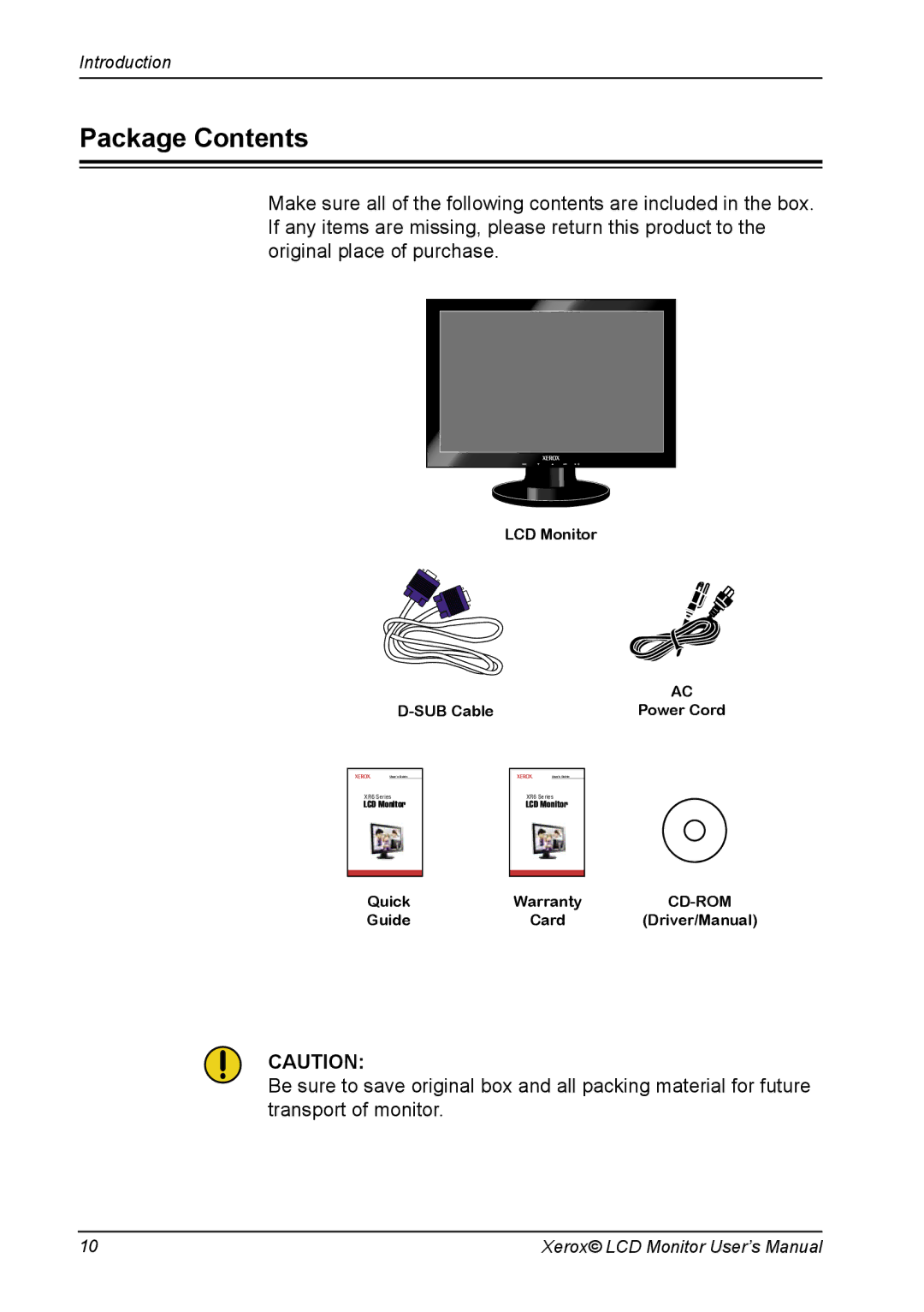 Xerox XR6 Series manual Package Contents 