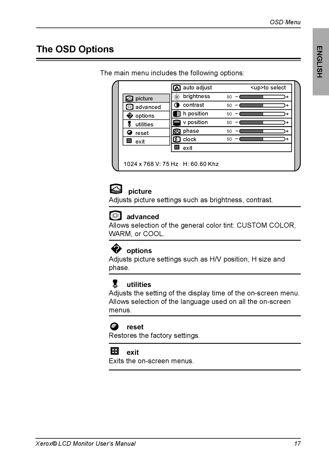 Xerox XR6 Series manual OSD Options 