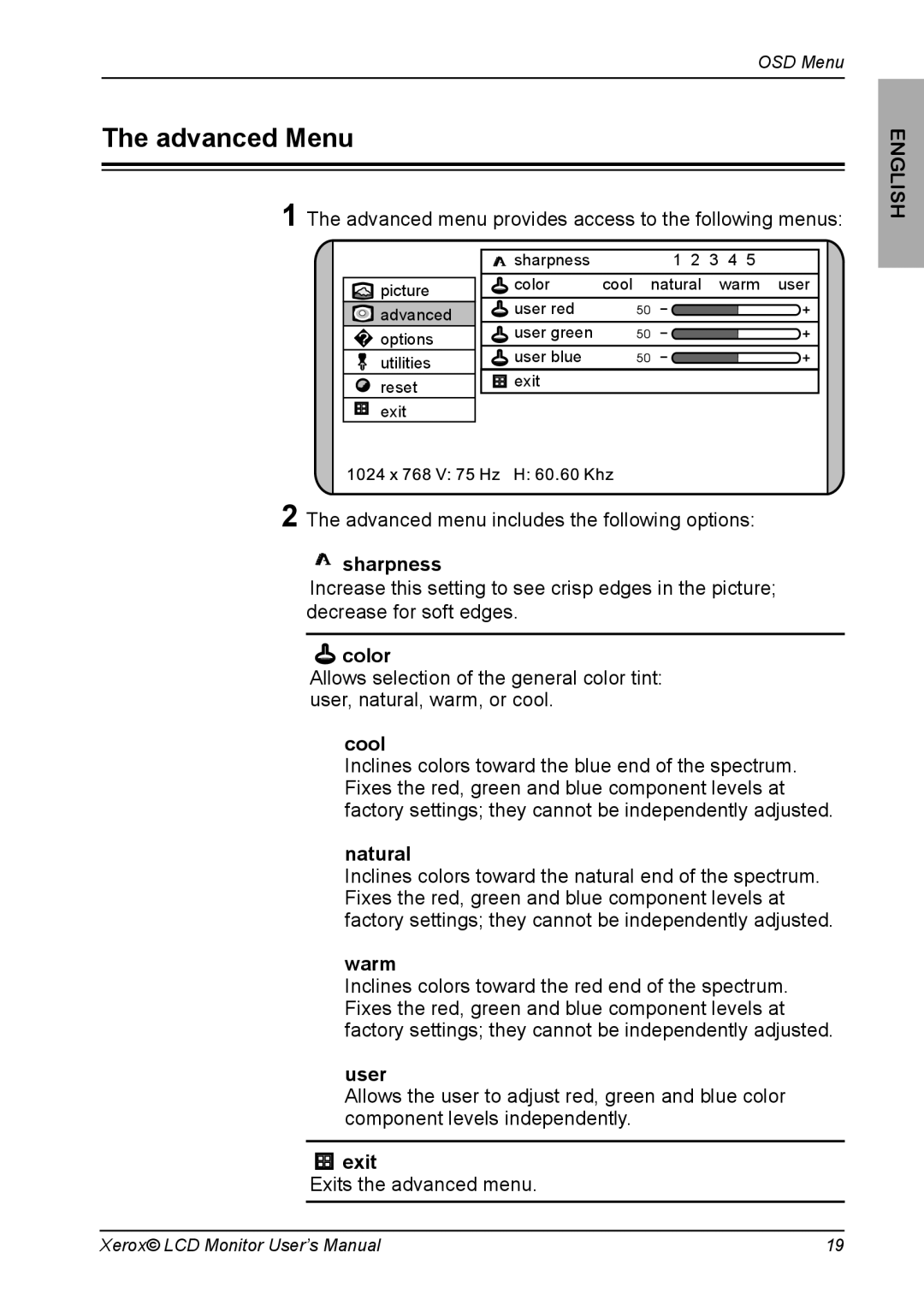 Xerox XR6 Series manual Advanced Menu 