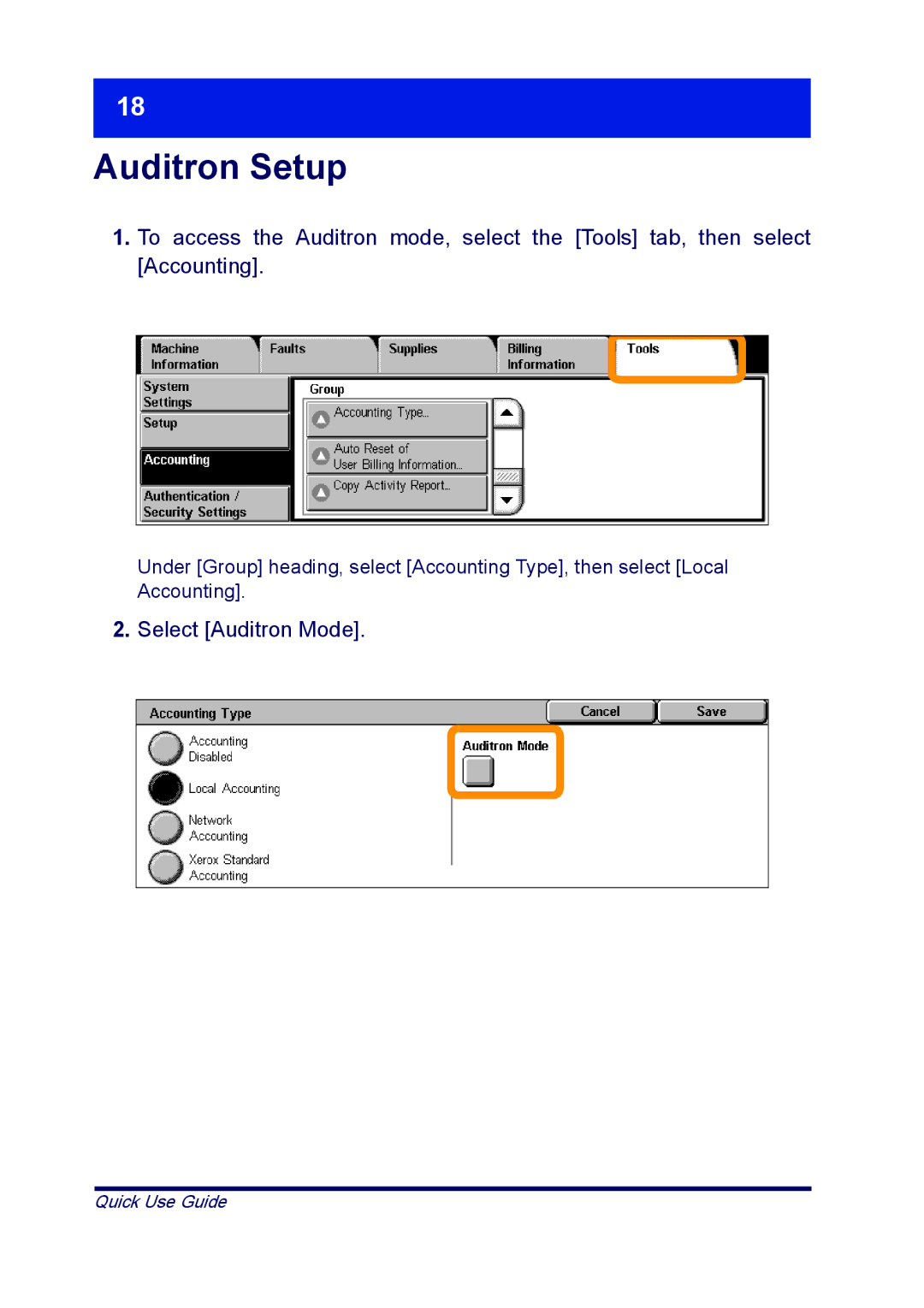 Xerox XT3008EN0-2, ME3612E4-1 manual Select Auditron Mode 