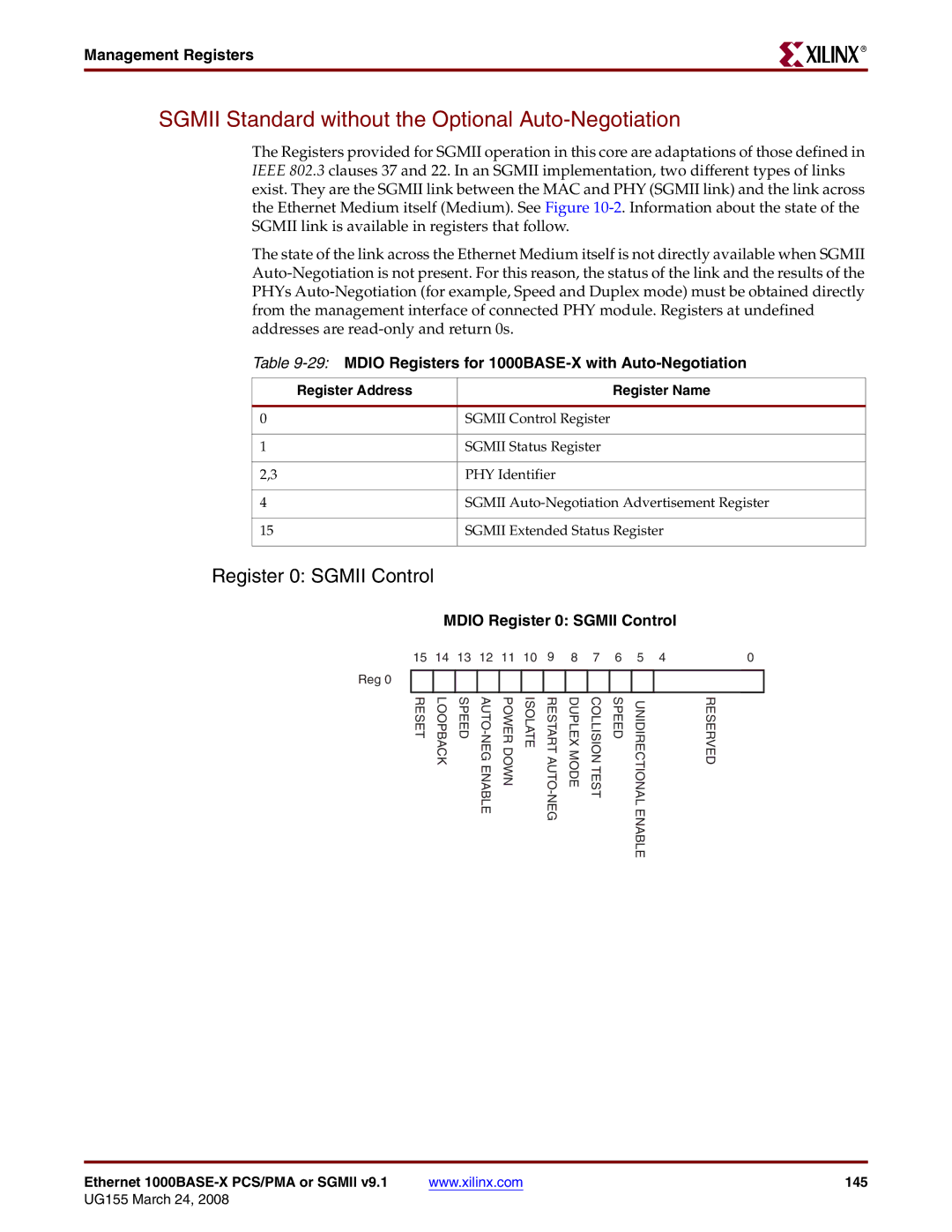 Xilinx 1000BASE-X manual Sgmii Standard without the Optional Auto-Negotiation 